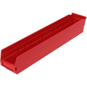 Akro-Mils 30124 Plastic Shelf Bins, Heavy Duty Storage Bins for Garage, Closet, and Drawer Organization, 24-Inch x 4-Inch x 4-Inch, Blue, 12-Pack(Red)