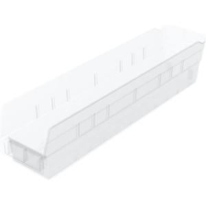 Akro-Mils 30128 Plastic Shelf Bins, Heavy Duty Storage Bins for Garage, Closet, and Drawer Organization, 18-Inch x 4-Inch x 4-Inch, Blue, 12-Pack(Clear)