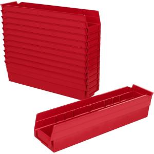 Akro-Mils 30128 Plastic Shelf Bins, Heavy Duty Storage Bins for Garage, Closet, and Drawer Organization, 18-Inch x 4-Inch x 4-Inch, Blue, 12-Pack(Red)
