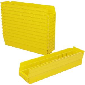 Akro-Mils 30128 Plastic Shelf Bins, Heavy Duty Storage Bins for Garage, Closet, and Drawer Organization, 18-Inch x 4-Inch x 4-Inch, Blue, 12-Pack(Yellow)