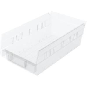 Akro-Mils 30130 Plastic Shelf Bins, Heavy Duty Storage Bins for Garage, Closet, and Drawer Organization, 12″ x 6-1/2″ x 4″, Blue, 12-Pack(Clear)