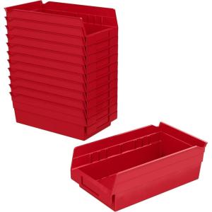 Akro-Mils 30130 Plastic Shelf Bins, Heavy Duty Storage Bins for Garage, Closet, and Drawer Organization, 12″ x 6-1/2″ x 4″, Blue, 12-Pack(Red)