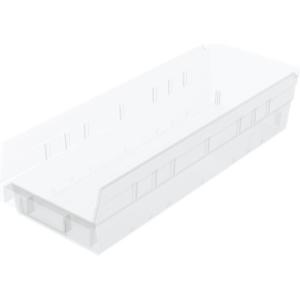 Akro-Mils 30138 Plastic Shelf Bins, Heavy Duty Storage Bins for Garage, Closet, and Drawer Organization, 18″ x 6-1/2″ x 4″, Green, 12-Pack(Clear)