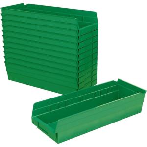 Akro-Mils 30138 Plastic Shelf Bins, Heavy Duty Storage Bins for Garage, Closet, and Drawer Organization, 18″ x 6-1/2″ x 4″, Green, 12-Pack(Green)