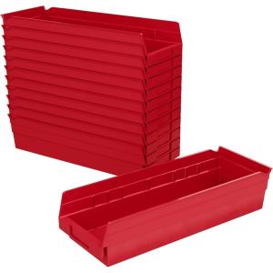 Akro-Mils 30138 Plastic Shelf Bins, Heavy Duty Storage Bins for Garage, Closet, and Drawer Organization, 18″ x 6-1/2″ x 4″, Green, 12-Pack(Red)