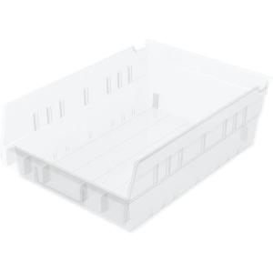 Akro-Mils 30150 Plastic Shelf Bins, Heavy Duty Storage Bins for Garage, Closet, and Drawer Organization, 12″ x 8″ x 4″, Blue, 12-Pack(Clear)