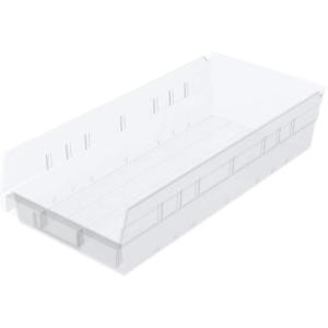Akro-Mils 30158 Plastic Shelf Bins, Heavy Duty Storage Bins for Garage, Closet, and Drawer Organization, 18-Inch x 8-Inch x 4-Inch, Blue, 12-Pack(Clear)