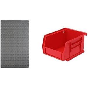 Akro-Mils 30161: Wall Mount Storage Panel, 36×61, Grey & 30210 AkroBins, 5x4x3, Red, 24-Pack