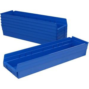 Akro-Mils 30164 Plastic Shelf Bins, Heavy Duty Storage Bins for Garage, Closet, and Drawer Organization, 24-Inch x 6-1/2-Inch x 4-Inch, Yellow, 6-Pack(Blue)