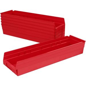 Akro-Mils 30164 Plastic Shelf Bins, Heavy Duty Storage Bins for Garage, Closet, and Drawer Organization, 24-Inch x 6-1/2-Inch x 4-Inch, Yellow, 6-Pack(Red)