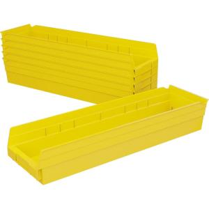 Akro-Mils 30164 Plastic Shelf Bins, Heavy Duty Storage Bins for Garage, Closet, and Drawer Organization, 24-Inch x 6-1/2-Inch x 4-Inch, Yellow, 6-Pack(Yellow)