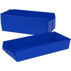 Akro-Mils 30174 Plastic Shelf Bins, Heavy Duty Storage Bins for Garage, Closet, and Drawer Organization, 24-Inch x 11-Inch x 4-Inch, Blue, 6-Pack(Blue)