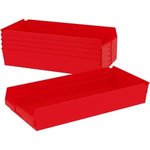 Akro-Mils 30174 Plastic Shelf Bins, Heavy Duty Storage Bins for Garage, Closet, and Drawer Organization, 24-Inch x 11-Inch x 4-Inch, Blue, 6-Pack(Red)