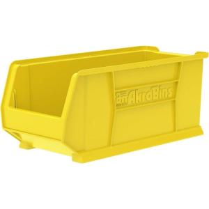 Akro-Mils 30287 Super-Size AkroBins Plastic Storage Bins, Space-Saving Stackable Bins for Garage, Classroom, Warehouse Organization, 24″ L x 11″ W x 10″ H, Yellow, 4-Pack(Yellow  (4-Pack))