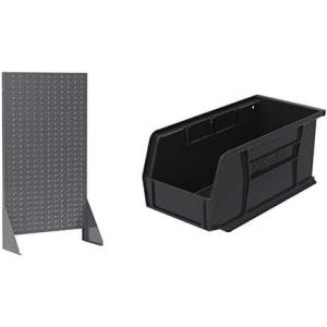 Akro-Mils 36″x13″x66″ Louvered Steel Single Sided Floor Rack Organizer with 12-Pack of 11 x5 x5 AkroBins Stackable Plastic Storage Bins (Black), Organization Bundle for Garage, Workshop, Classroom
