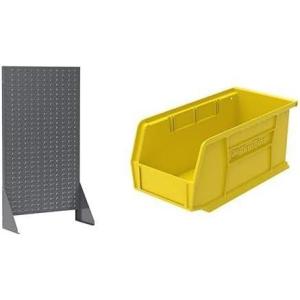 Akro-Mils 36″x13″x66″ Louvered Steel Single Sided Floor Rack Organizer with 12-Pack of 11 x5 x5 AkroBins Stackable Plastic Storage Bins (Yellow), Organization Bundle for Garage, Workshop, Classroom