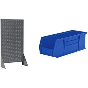 Akro-Mils 36″x13″x66″ Louvered Steel Single Sided Floor Rack Organizer with 12-Pack of 15 x5 x5 AkroBins Stackable Plastic Storage Bins (Blue), Organization Bundle for Garage, Workshop, Classroom