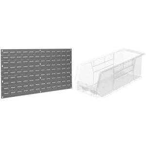 Akro-Mils 36″x19″ Steel Wall Mount Louvered Panel with 12-Pack of 11″x4″x4″ AkroBins Stackable Plastic Storage Bins (Clear), Organization Bundle for Garage, Workshop, Classroom