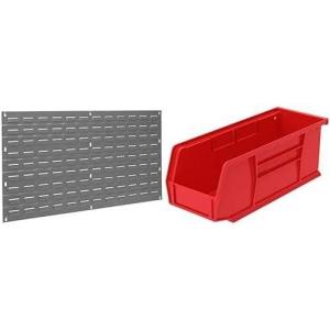 Akro-Mils 36″x19″ Steel Wall Mount Louvered Panel with 12-Pack of 11″x4″x4″ AkroBins Stackable Plastic Storage Bins (Red), Organization Bundle for Garage, Workshop, Classroom
