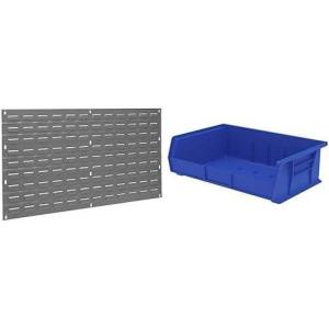 Akro-Mils 36″x19″ Steel Wall Mount Louvered Panel with 6-Pack of 11″x16″x5″ AkroBins Stackable Plastic Storage Bins (Blue), Organization Bundle for Garage, Workshop, Classroom