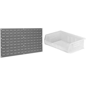 Akro-Mils 36″x19″ Steel Wall Mount Louvered Panel with 6-Pack of 11″x16″x5″ AkroBins Stackable Plastic Storage Bins (Clear), Organization Bundle for Garage, Workshop, Classroom