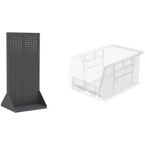 Akro-Mils 36″x32″x75″ Louvered Steel Double Sided Floor Rack Organizer with 12-Pack of 9″x6″x5″ AkroBins Stackable Plastic Storage Bins (Clear), Organization Bundle for Garage, Workshop, Classroom