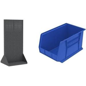 Akro-Mils 36″x32″x75″ Louvered Steel Double Sided Floor Rack Organizer with 6-Pack of 18″x11″x10″ AkroBins Stackable Plastic Storage Bins (Blue), Organization Bundle for Garage, Workshop, Classroom