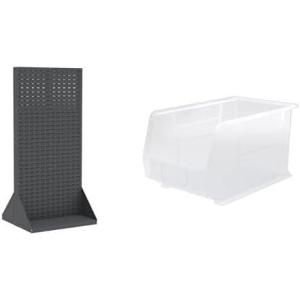 Akro-Mils 36″x32″x75″ Louvered Steel Double Sided Floor Rack Organizer with 6-Pack of 18″x11″x10″ AkroBins Stackable Plastic Storage Bins (Clear), Organization Bundle for Garage, Workshop, Classroom