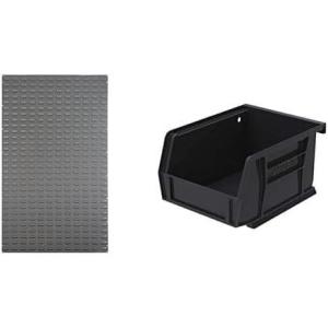 Akro-Mils 36″x61″ Steel Wall Mount Louvered Panel with 24-Pack of 5 x4 x3 AkroBins Stackable Plastic Storage Bins (Black), Organization Bundle for Garage, Workshop, Classroom