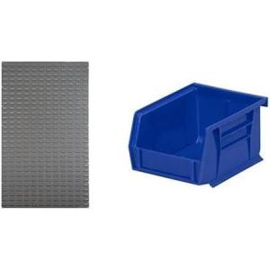 Akro-Mils 36″x61″ Steel Wall Mount Louvered Panel with 24-Pack of 5 x4 x3 AkroBins Stackable Plastic Storage Bins (Blue), Organization Bundle for Garage, Workshop, Classroom