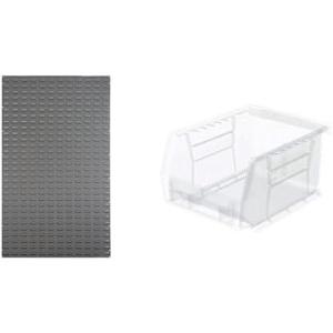 Akro-Mils 36″x61″ Steel Wall Mount Louvered Panel with 24-Pack of 5 x4 x3 AkroBins Stackable Plastic Storage Bins (Clear), Organization Bundle for Garage, Workshop, Classroom