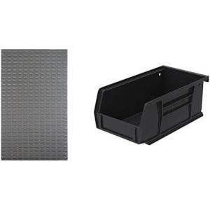 Akro-Mils 36″x61″ Steel Wall Mount Louvered Panel with 24-Pack of 7 x4 x3 AkroBins Stackable Plastic Storage Bins (Black), Organization Bundle for Garage, Workshop, Classroom