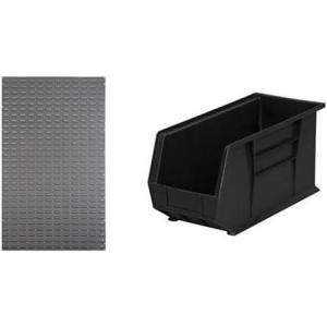 Akro-Mils 36″x61″ Steel Wall Mount Louvered Panel with 6-Pack of 18″x8.25″x9″ AkroBins Stackable Plastic Storage Bins (Black), Organization Bundle for Garage, Workshop, Classroom