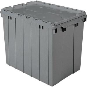 Akro-Mils 39170 Industrial Plastic Storage Tote with Hinged Attached Lid, (21-Inch L by 15-Inch W by 17-Inch H), Blue, (3-Pack)(Gray)