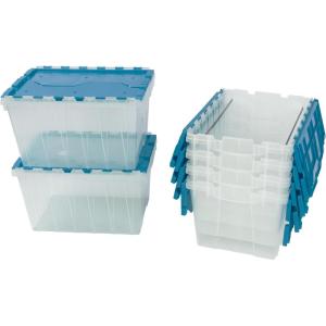 Akro-Mils KeepBox 12 Gallon Storage Container, Nesting and Stackable Plastic Storage Box with Lid Attached and Rails for Letter Size Hanging File Folders, 21″ x 15″ x 12″, Clear/Blue(6-Pack)