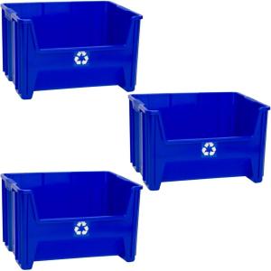 READYSPACE Commercial Industrial Heavy Duty Stackable Open-Front Recycling Bin Box Containers, 12 Gallon, 2 Pack, Blue(12.5 Gallon (Pack of 3))