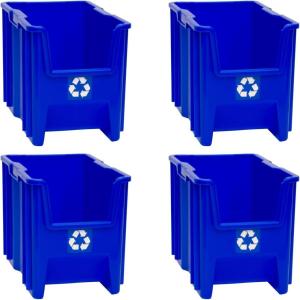 READYSPACE Commercial Industrial Heavy Duty Stackable Open-Front Recycling Bin Box Containers, 12 Gallon, 2 Pack, Blue(7 Gallon  4 Pack)