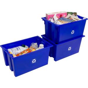 ReadySpace 6-Pack Commercial Industrial Heavy Duty Stackable Large Capacity Recycling Bin Box Containers, 9 Gallon 19-1/2-Inch x 15-1/2-Inch x 10-Inch, Blue(13 Gallon 23-1/2-Inch x 15-1/2-Inch x 12-Inch)