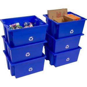 ReadySpace 6-Pack Commercial Industrial Heavy Duty Stackable Large Capacity Recycling Bin Box Containers, 9 Gallon 19-1/2-Inch x 15-1/2-Inch x 10-Inch, Blue(9 Gallon 19-1/2-Inch x 15-1/2-Inch x 10-Inch)