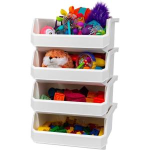 ReadySpace Plastic Containers for Organizing and Storage Bins for Closet, Kitchen, Office, Garage or Pantry Organization, Stackable Bins, Extra Large (14.8″ x 16.5″ x 7″), 4-Pack, Grey(White)