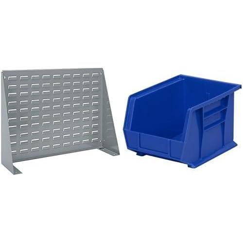 image:imageAkroMils 28x8x20 Steel Louvered Panel Work Bench Storage Rack with 6Pack of 11 x8 x7 AkroBins Stackable Plastic Storage Bins Blue Organization Bundle for Garage Workshop Classroom
