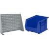 Akro-Mils 28″x8″x20″ Steel Louvered Panel Work Bench Storage Rack with 6-Pack of 11 x8 x7 AkroBins Stackable Plastic Storage Bins (Blue), Organization Bundle for Garage, Workshop, Classroom