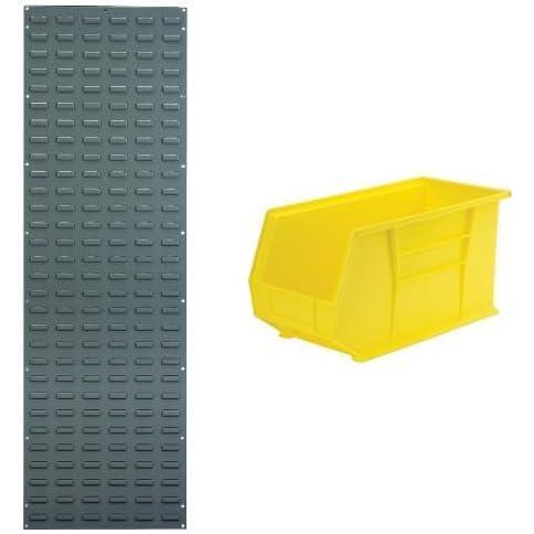 image:imageAkroMils 18x61 Steel Wall Mount Louvered Panel with 6Pack of 18x825x9 AkroBins Stackable Plastic Storage Bins Yellow Organization Bundle for Garage Workshop Classroom