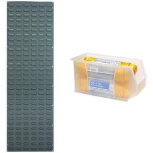 Akro-Mils 18″x61″ Steel Wall Mount Louvered Panel with 6-Pack of 18″x8.25″x9″ AkroBins Stackable Plastic Storage Bins (Clear), Organization Bundle for Garage, Workshop, Classroom