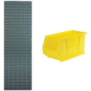 Akro-Mils 18″x61″ Steel Wall Mount Louvered Panel with 6-Pack of 18″x8.25″x9″ AkroBins Stackable Plastic Storage Bins (Yellow), Organization Bundle for Garage, Workshop, Classroom